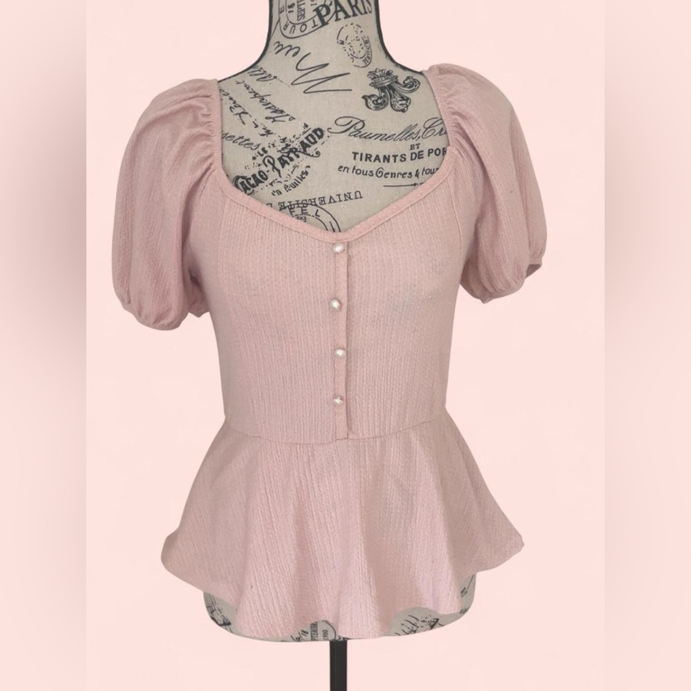 Elegant Pink Puff Sleeve Top Womens Medium Pink Rose